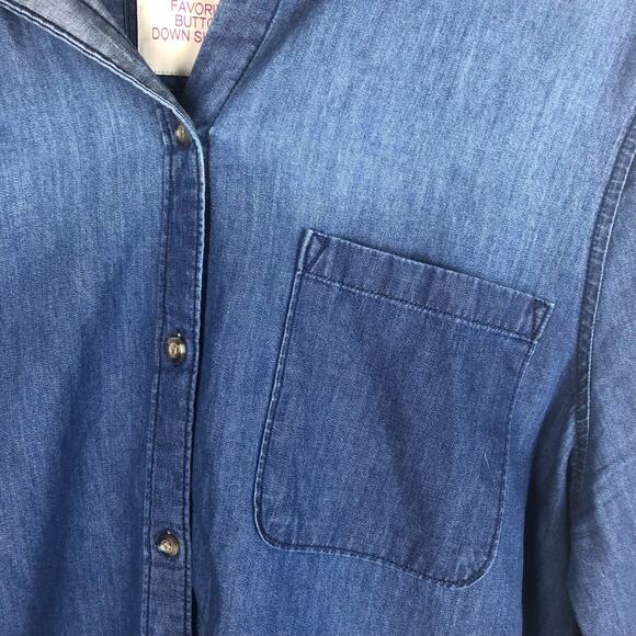 SO Favorite Button Down Shirt Blue Chambray Long Sleeve Button Up - Picture 3 of 6